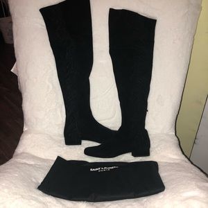 Saint Laurent over the knee black suede boots